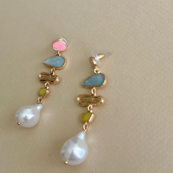 Colorful Geometric Drop Earrings N1588 - Picture 3 of 3
